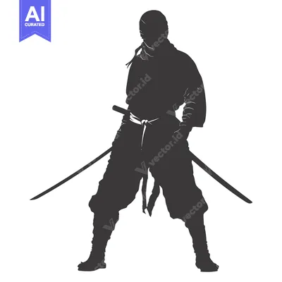 Premium design asset: Silhouette of a Ninja Holding a Katana Sword