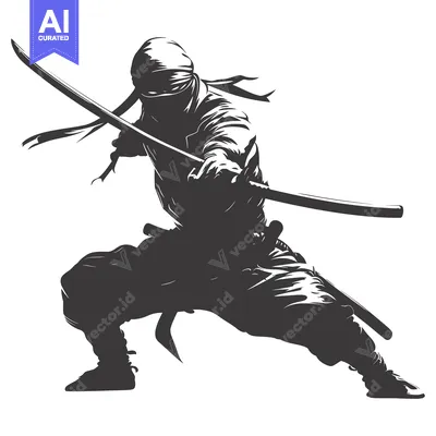 Popular premium asset: A Silhouetted Ninja Warrior Striking a Pose with a Sword
