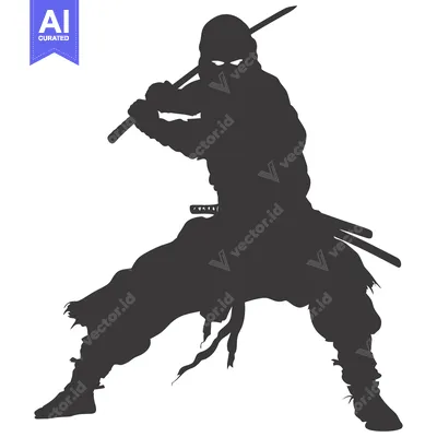 Aset desain premium: Silhouette of a Ninja Holding a Katana Sword