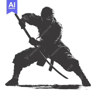 Popular premium asset: Silhouette of a Ninja Holding a Katana Sword in a Fighting Stance
