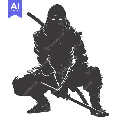 Premium design asset: Silhouette of a Ninja Holding a Sword in a Crouching Position