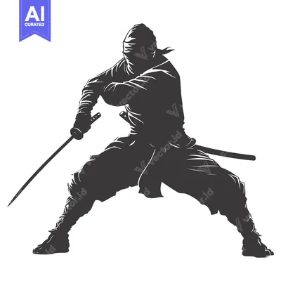 Aset premium populer: A Silhouetted Ninja Holding a Katana Sword