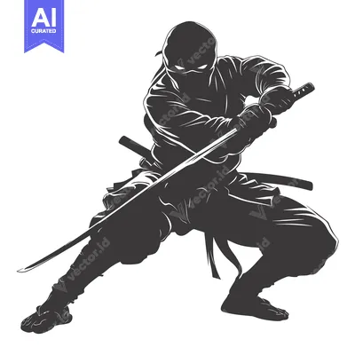 Aset desain premium: Silhouette of a Ninja Holding a Katana Sword
