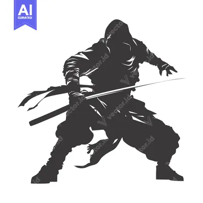 Aset premium populer: A Silhouette of a Ninja with a Sword Drawn
