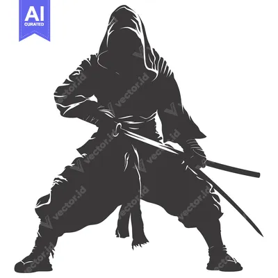 Aset premium populer: Silhouetted Figure of a Hooded Warrior Holding a Sword