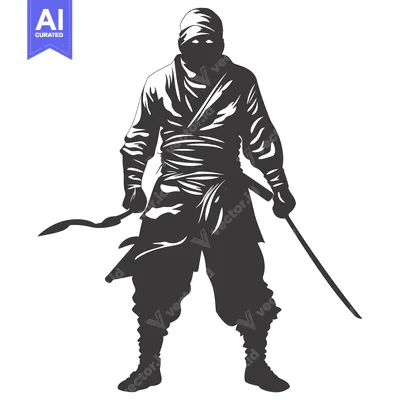 Aset desain premium: A Silhouetted Ninja Holding Two Swords