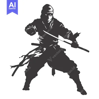 Premium design asset: A silhouette of a ninja warrior wielding two swords