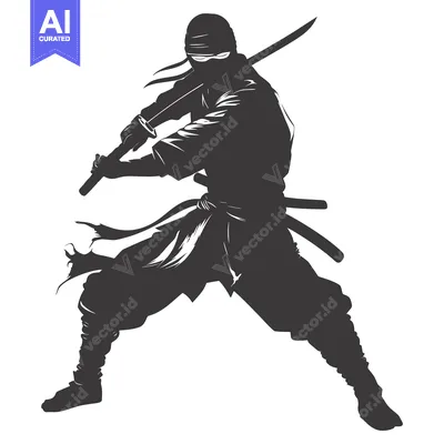 Silhouette of a Ninja Holding a Sword