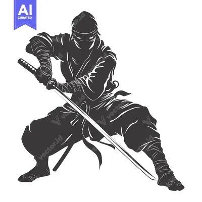 Popular premium asset: A Silhouetted Ninja Warrior Holding a Katana
