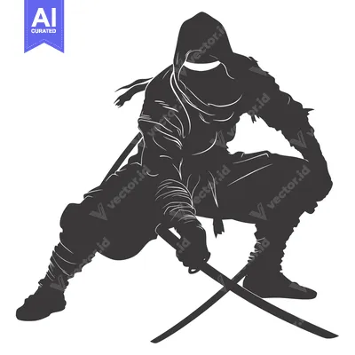 Premium design asset: Silhouette of a Ninja Warrior with Two Swords