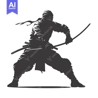 Aset desain premium: Silhouette of a Ninja Holding a Sword