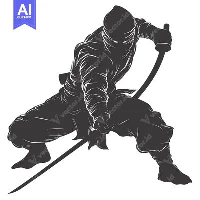 Silhouette of a Ninja Holding a Curved Sword