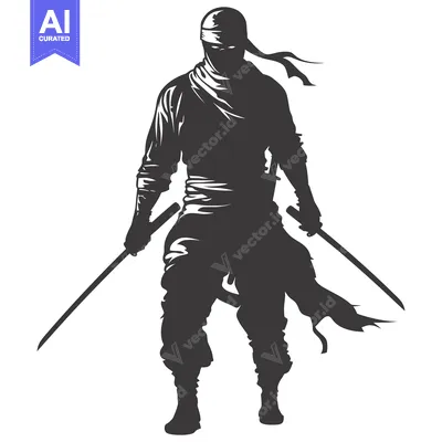 Aset desain premium: Silhouette of a Ninja Holding Two Swords