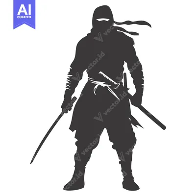 Premium design asset: Silhouette of a Ninja Holding Two Swords