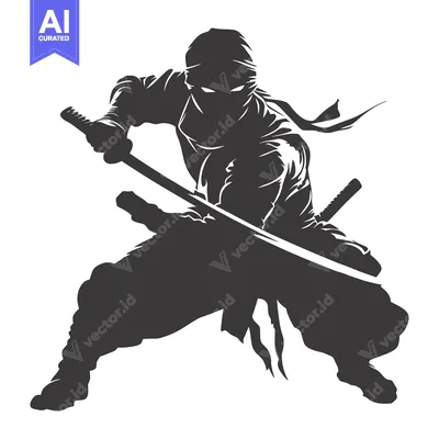 Aset premium populer: Silhouette of a Ninja Holding a Katana Sword