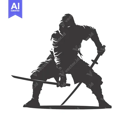 Premium design asset: Silhouette of a hooded figure wielding a katana