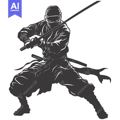 Premium design asset: Silhouette of a Ninja Holding a Sword in a Fighting Stance