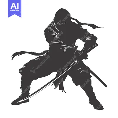 Aset desain premium: Silhouette of a Ninja Holding a Katana Sword