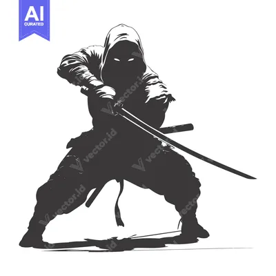 Premium design asset: Silhouette of a Ninja with a Sword in a Fighting Stance