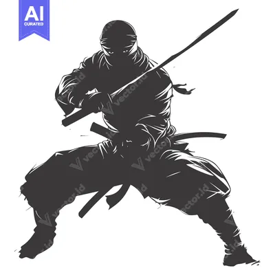Aset premium populer: Silhouette of a Ninja Holding a Katana Sword in a Fighting Pose