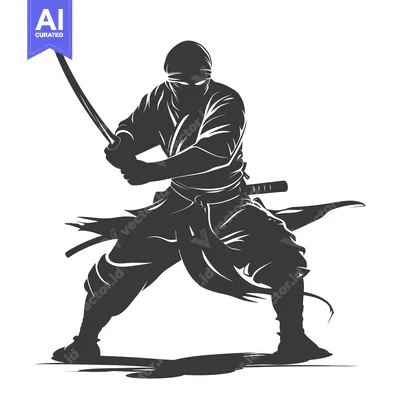 Aset premium populer: A Silhouetted Ninja Holding a Katana Sword
