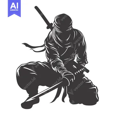 Premium design asset: Silhouette of a Ninja Warrior Holding a Katana Sword