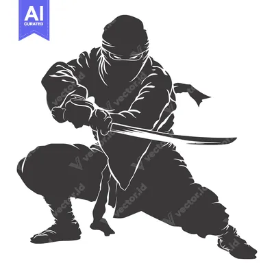 Premium design asset: Silhouette of a Ninja Holding a Katana Sword in a Fighting Stance