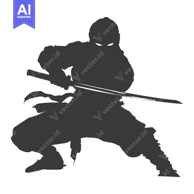 Silhouette of a Ninja Holding a Sword in a Fighting Pose