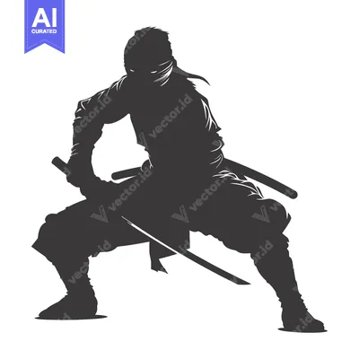 Aset desain premium: A Silhouetted Ninja Holding a Katana Sword