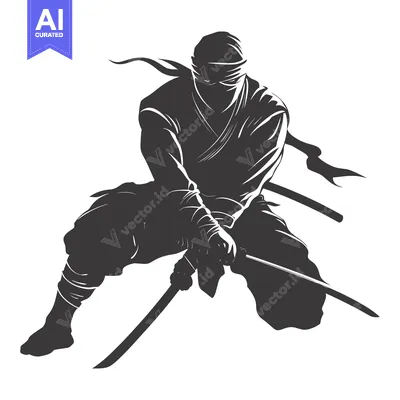 Premium design asset: Silhouette of a Ninja Holding a Katana in a Striking Pose