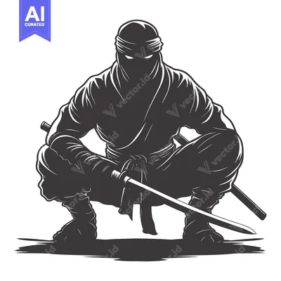 Popular premium asset: A Silhouetted Ninja Warrior Kneeling with a Katana Sword