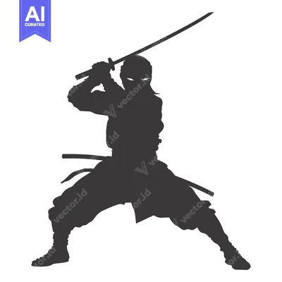 Aset desain premium: Silhouette of a Ninja Holding a Sword