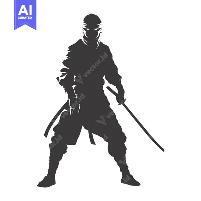 Aset desain premium: A Silhouetted Ninja Warrior Holding a Katana
