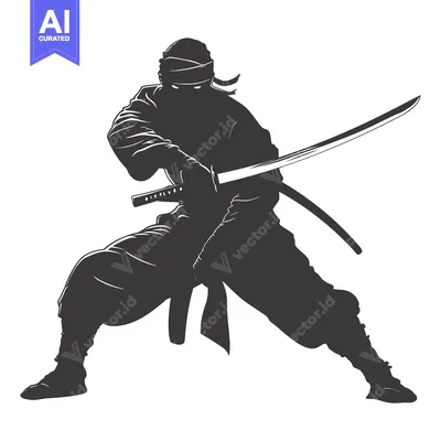 Aset desain premium: Silhouette of a Ninja Holding a Katana Sword