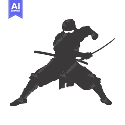 Silhouette of a ninja with a sword drawn in a fighting stance