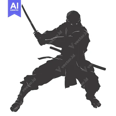 Aset desain premium: Silhouette of a Ninja Holding Two Swords