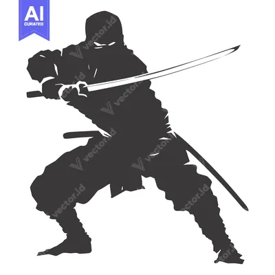 Premium design asset: Silhouette of a Ninja Holding a Sword in a Fighting Stance