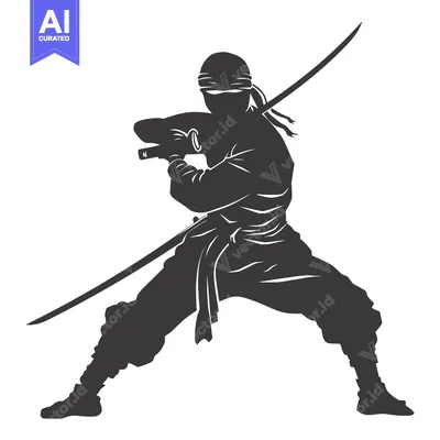Aset premium populer: Silhouette of a Ninja Holding a Katana Sword