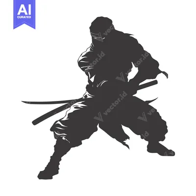 Premium design asset: Silhouette of a ninja warrior holding two swords