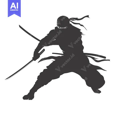 Premium design asset: A Silhouette of a Ninja Holding a Sword in a Fighting Stance