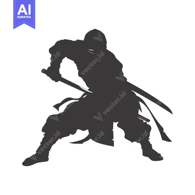 Aset premium populer: Silhouette of a Ninja Holding a Sword with a Low Stance