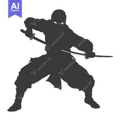 Aset premium populer: A Silhouetted Ninja Holding a Katana