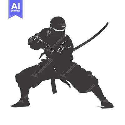 Premium design asset: Silhouette of a Ninja Holding a Sword in a Fighting Stance