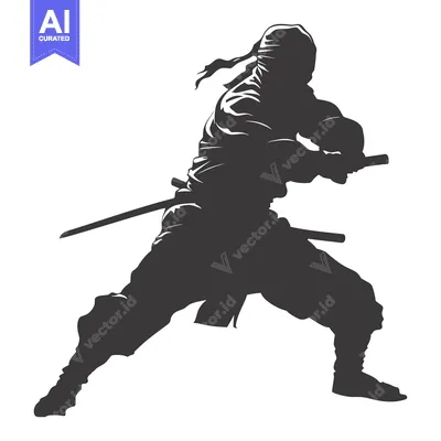 Premium design asset: Silhouette of a Ninja Holding a Sword in a Fighting Stance