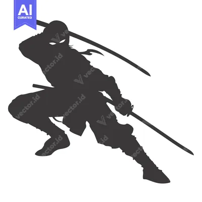 Aset desain premium: Silhouette of a Ninja Holding Two Swords
