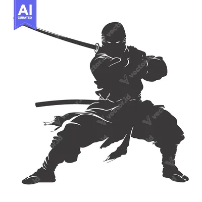 Aset desain premium: Silhouette of a Ninja Holding a Katana Sword