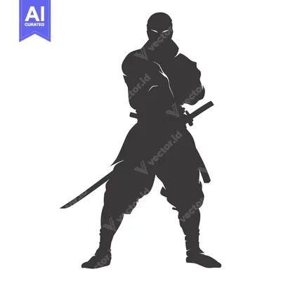 Premium design asset: Silhouette of a Ninja Warrior Holding a Katana Sword