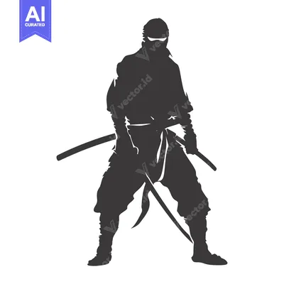 Aset desain premium: Silhouette of a Ninja Warrior Holding Two Swords