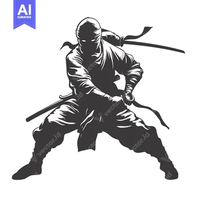 Premium design asset: A Silhouetted Ninja Figure Holding a Katana Sword