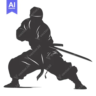 Premium design asset: Silhouette of a Ninja Holding a Katana Sword